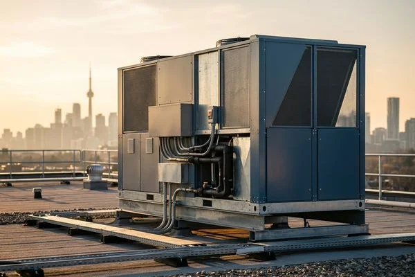Daikin Rebel heat pump RTU on a Toronto office roof