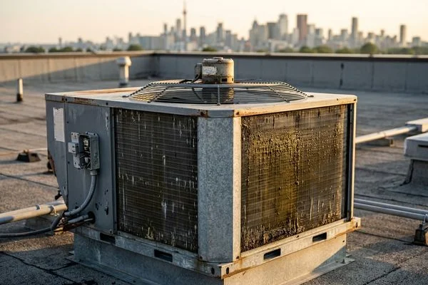 Dead restaurant RTU with grease-coated coil