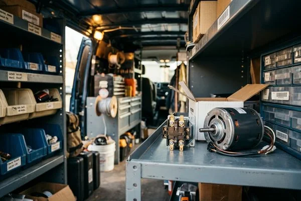 OEM Lennox replacement parts on a service van