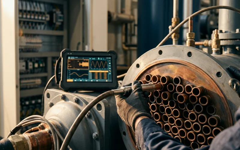 Eddy current testing of chiller condenser tubes