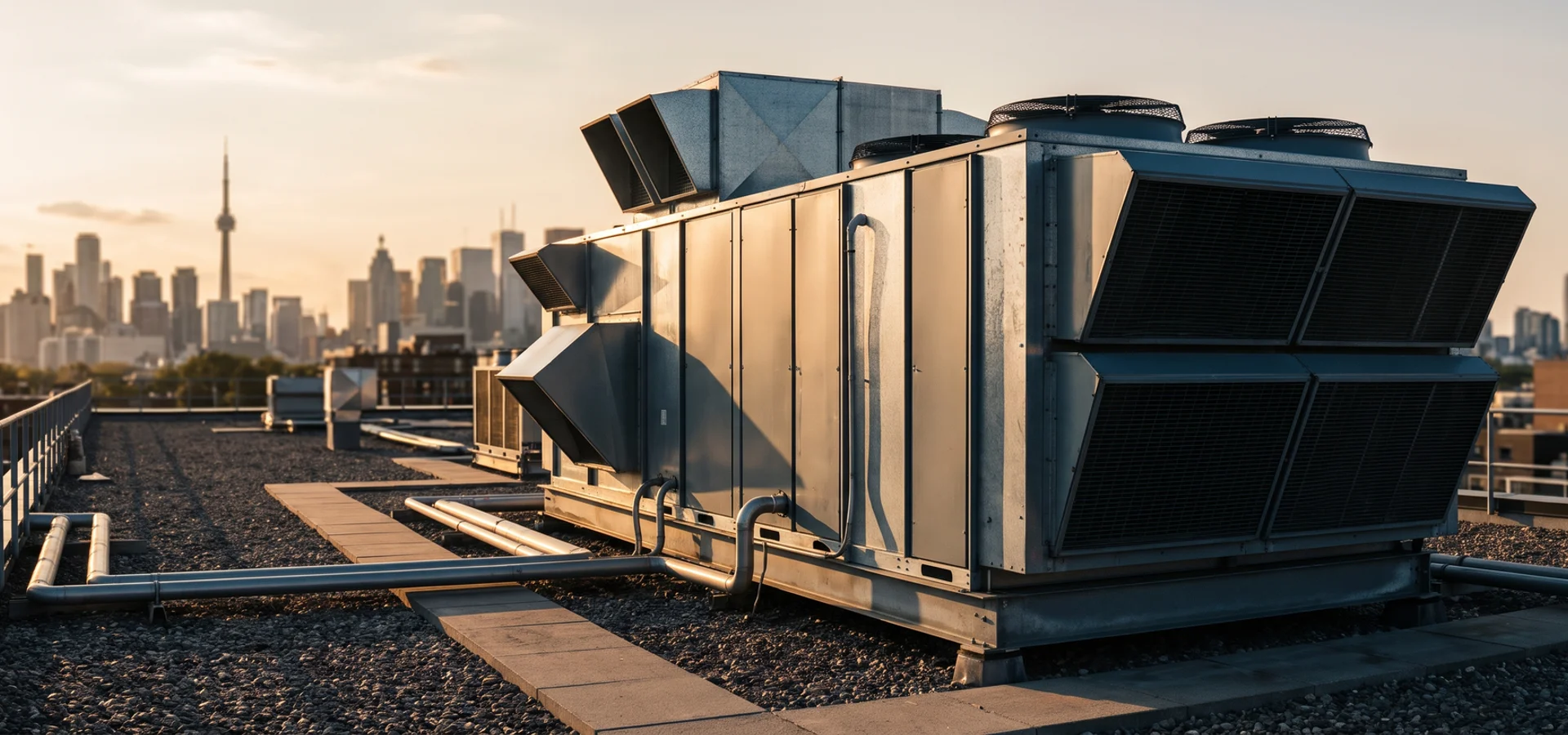 Daikin Rebel heat pump rooftop unit on a Toronto office roof