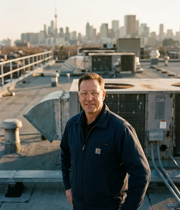 Marco Romano, founder and shop director of Rooftop Units Toronto Pros, on a Toronto rooftop
