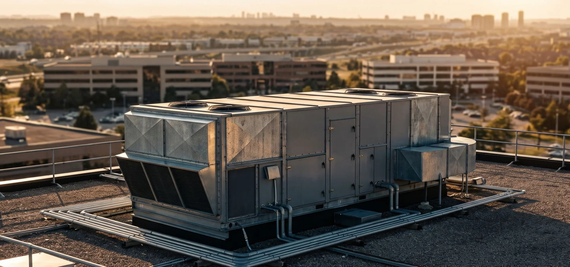 Trane Voyager packaged rooftop unit on a Markham office roof